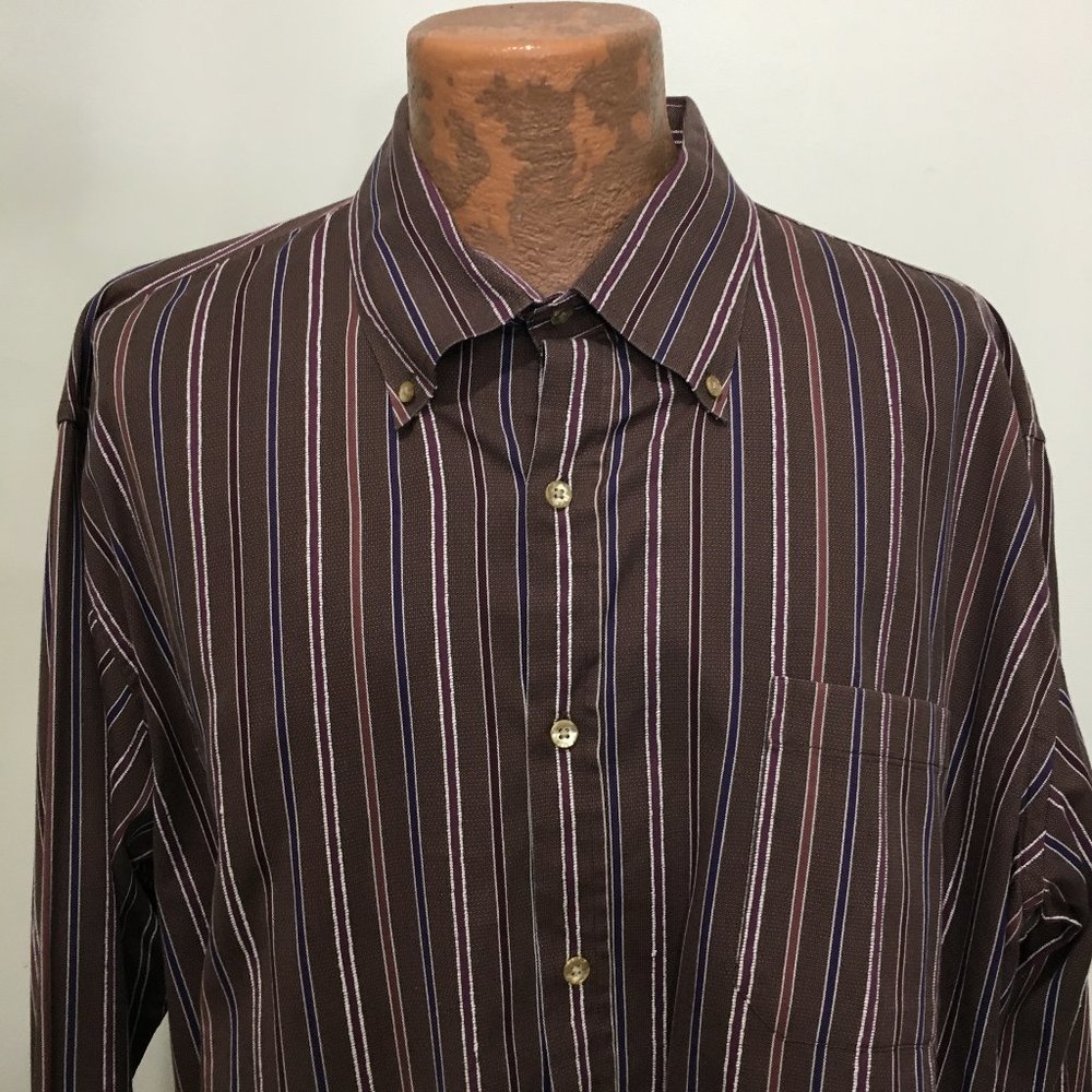 Born 2XL Brown Striped Long-Sleeve Cotton Shirt